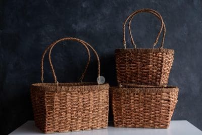 Oval Sea Rope Basket with Handle (Set of 3) ZL0191